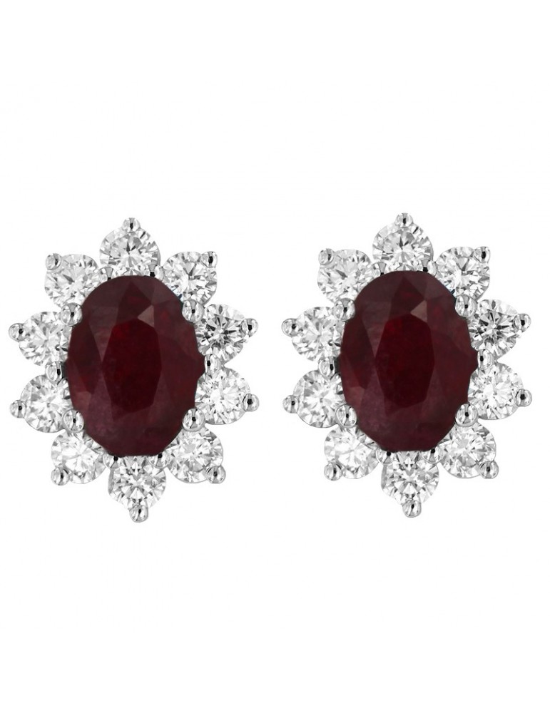 Picca Woman's Earrings - in White Gold with Natural Diamonds and Ruby - 0