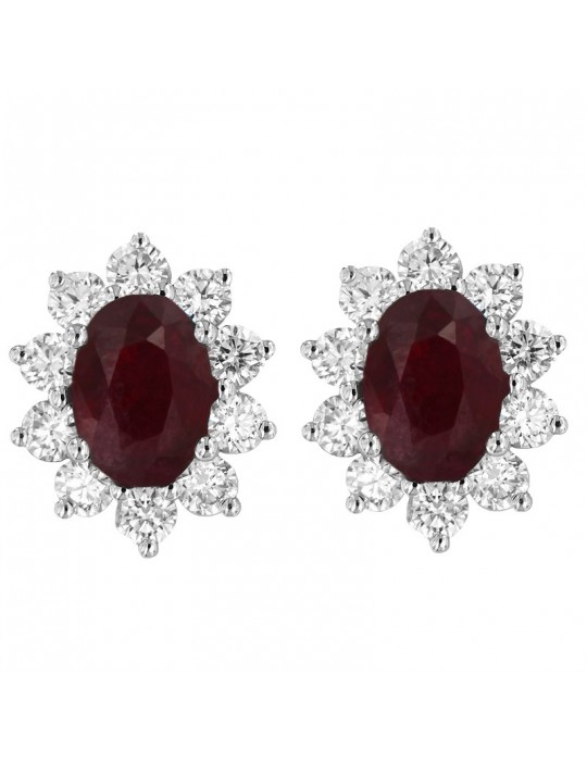 Picca Woman's Earrings - in White Gold with Natural Diamonds and Ruby - 0