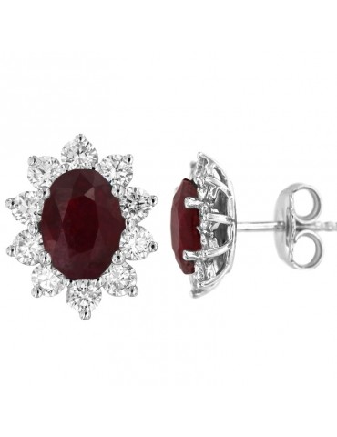 Picca Woman's Earrings - in White Gold with Natural Diamonds and Ruby - 0 2