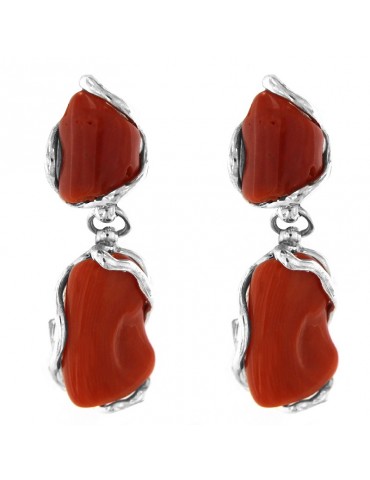 Della Rovere Woman's Earrings - 925% Silver Pendants with Red Coral - 0