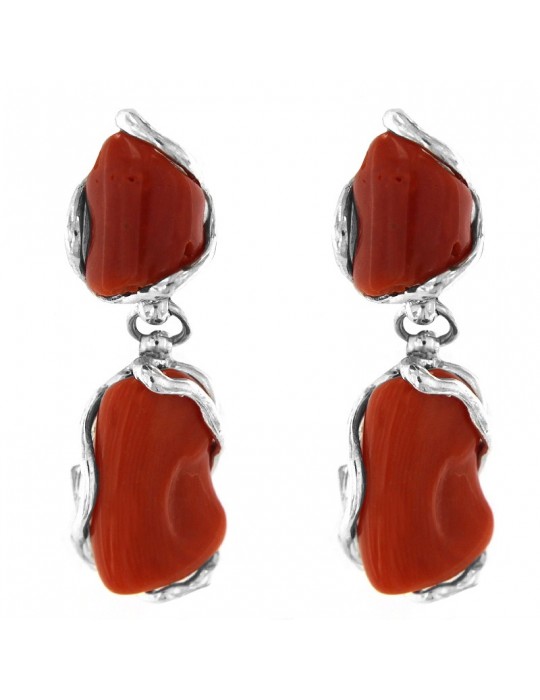 Della Rovere Woman's Earrings - 925% Silver Pendants with Red Coral - 0