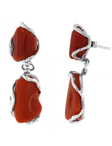 Orecchini Della Rovere Donna - in Argento 925% - Corallo Rosso - DR227 2